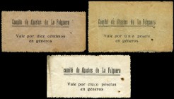 La Felguera (Asturias). 10 céntimos, 1 y 5 pesetas. (Montaner-638c, d). Comité de Abastos. MBC-. Est...50,00.