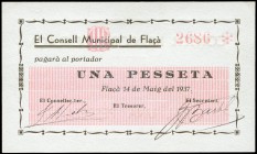 Flacà (Gerona). 1 peseta. (Montaner-650a). Escaso. SC. Est...30,00.