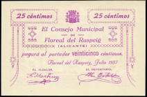 Floreal de Raspeig (Alicante). 25 céntimos. (Montaner-652a). Escaso. SC. Est...40,00.