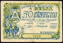 Gelsa (Zaragoza). 50 céntimos. (Montaner-707c). Escaso. MBC. Est...50,00.