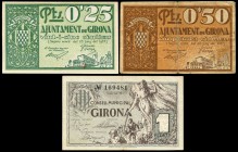 Girona. 25, 50 céntimos y 1 peseta. (Montaner-714a, b, c). El 50 céntimos con roturas. BC+/SC-. Est...25,00.