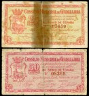 Guadalajara. 25 y 50 céntimos. (Montaner-737a, b). Roturas. Escasos. BC. Est...40,00.
