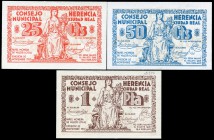 Herencia (Ciudad Real). 25, 50 céntimos y 1 peseta. (Montaner-757). SC-. Est...50,00.