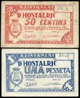 Hostalric (Gerona). 50 céntimos y 1 peseta. (Montaner-769). Serie completa. MBC/EBC-. Est...35,00.