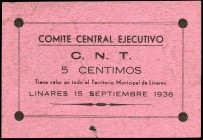 Linares (Jaén). 5 céntimos. (Montaner-824e). Comité Central Ejecutivo. Escaso. EBC-. Est...40,00.