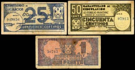 Manzanares (Ciudad Real). 25, 50 céntimos y 1 peseta. (Montaner-881). Sucios. Serie completa. MBC-/MBC+. Est...40,00.