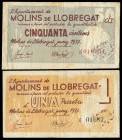 Molins de Llobregat (Barcelona). 50 céntimos y 1 peseta. (Montaner-927a, b). MBC. Est...15,00.