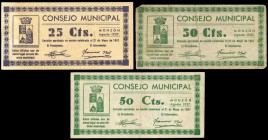 Monzón (Huesca). 25 y 50 (dos) céntimos. (Montaner-967a, b). MBC-/EBC. Est...30,00.