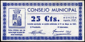 Monzón (Huesca). 25 céntimos. (Montaner-967d). EBC+. Est...25,00.