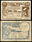 Torelló (Barcelona). 25 céntimos y 1 peseta. (Montaner-1433a, b). BC/BC+. Est...25,00.