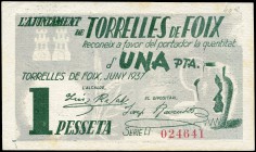 Torrelles de Foix (Barcelona). 1 peseta. (Montaner-1458d). EBC+. Est...15,00.