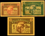 Valdepeñas (Ciudad Real). 25, 50 céntimos y 1 peseta. (Montaner-1505). El 50 céntimos con manchas. Serie completa. EBC/SC. Est...50,00.