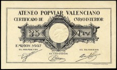 Valencia. 25 céntimos. (Montaner-1508). Ateneo Popular Valenciano. Escaso. SC. Est...40,00.