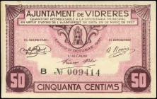 Vidreres (Gerona). 50 céntimos. (Montaner-1551d). Escaso. SC-. Est...45,00.
