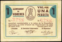 Vidreres (Gerona). 1 peseta. (Montaner-1551e). Muy escaso en esta conservación. EBC+. Est...50,00.
