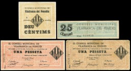 Vilafranca del Penedès (Barcelona). 10, 25 céntimos y 1 (dos) pesetas. (Montaner-1561a, b, c). Serie completa a excepción del 5 céntimos. MBC/EBC+. Es...