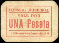 Villanueva de Castellón (Castellón). 1 peseta. (Montaner-1614i). Muy escaso. EBC. Est...50,00.