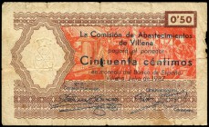 Villena (Alicante). 50 céntimos. (Montaner-1634a). Rotura. BC. Est...8,00.