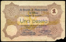 Villena (Alicante). 1 peseta. (Montaner-1634b). Rotura. MBC-. Est...25,00.
