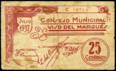 Viso del Marqués (Ciudad Real). 25 céntimos. (Montaner-1642a). Manchas. Escaso. MBC-. Est...20,00.