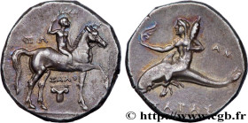 CALABRIA - TARAS
Type : Nomos ou didrachme 
Date : c. 275 AC. 
Mint name / Town : Tarente, Calabre 
Metal : silver 
Diameter : 20,5  mm
Orientation di...