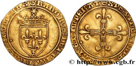 CHARLES VIII
Type : Écu d'or au soleil 
Date : 11/09/1483 
Date : n.d. 
Mint name / Town : Saint-Lô 
Metal : gold 
Millesimal fineness : 963  ‰
Diamet...