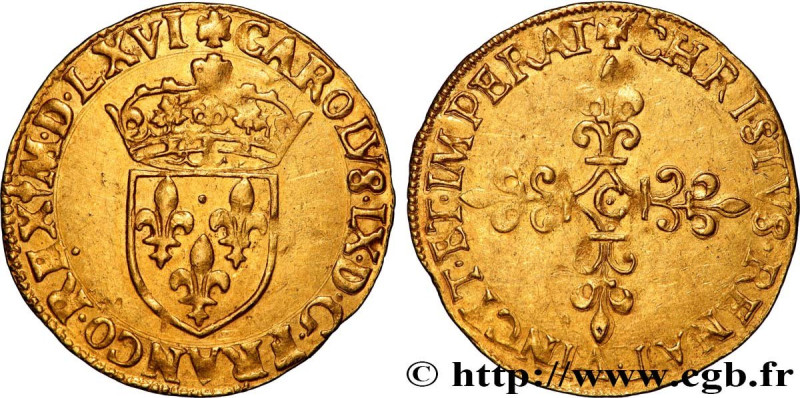 CHARLES IX
Type : Écu d'or au soleil, 1er type 
Date : 1566 
Mint name / Town : ...