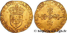 CHARLES IX
Type : Écu d'or au soleil, 1er type 
Date : 1567 
Mint name / Town : Saint-Lô 
Quantity minted : 6200 
Metal : gold 
Millesimal fineness : ...