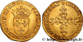 HENRY III
Type : Écu d'or au soleil, 1er type 
Date : 1587 
Mint name / Town : Saint-Lô 
Quantity minted : 2400 
Metal : gold 
Millesimal fineness : 9...