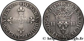 HENRY IV
Type : Piéfort d’argent de poids double du quart d’écu 
Date : 1607 
Mint name / Town : Paris, Moulin du Louvre 
Metal : billon 
Diameter : 3...