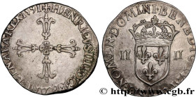 HENRY IV
Type : Quart d'écu, croix feuillue de face 
Date : 1591 
Mint name / Town : Compiègne 
Quantity minted : 11860 
Metal : silver 
Millesimal fi...
