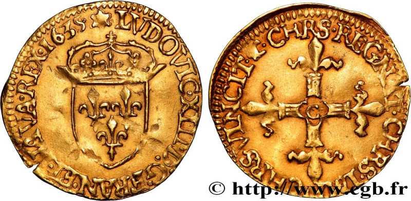 LOUIS XIII
Type : Écu d'or au soleil, à la croix bâtonnée et fleuronnée 
Date : ...