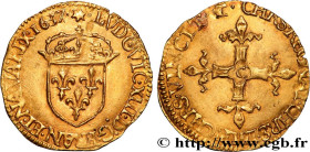 LOUIS XIII
Type : Écu d'or au soleil, à la croix bâtonnée et fleuronnée 
Date : 1637 
Mint name / Town : Saint-Lô 
Quantity minted : 1000 
Metal : gol...