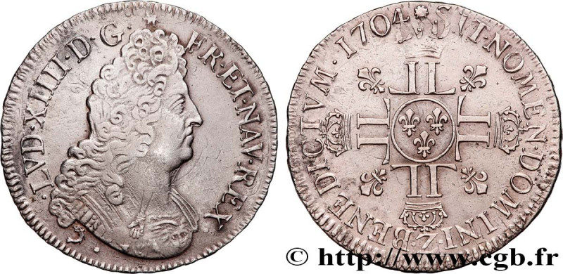 LOUIS XIV "THE SUN KING"
Type : Écu aux huit L, 2e type 
Date : 1704 
Mint name ...