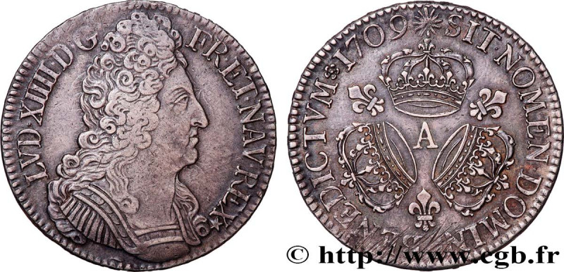 LOUIS XIV "THE SUN KING"
Type : Écu aux trois couronnes 
Date : 1709 
Mint name ...