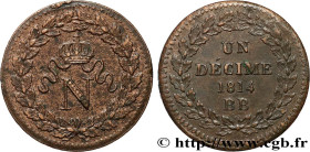 PREMIER EMPIRE / FIRST FRENCH EMPIRE
Type : Un décime à l’N couronnée 
Date : 1814 
Mint name / Town : Strasbourg 
Quantity minted : 480411 
Metal : b...