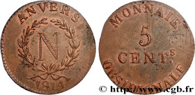 PREMIER EMPIRE / FIRST FRENCH EMPIRE
Type : 5 cent. Anvers à l'N, grand module 
Date : 1814 
Mint name / Town : Anvers 
Quantity minted : 180 
Metal :...