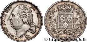 LOUIS XVIII
Type : 1 franc Louis XVIII 
Date : 1823 
Mint name / Town : Toulouse 
Quantity minted : 35833 
Metal : silver 
Millesimal fineness : 900  ...