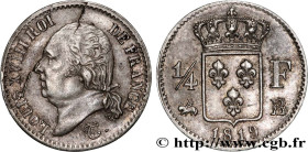 LOUIS XVIII
Type : 1/4 franc Louis XVIII 
Date : 1819 
Mint name / Town : Rouen 
Quantity minted : 15413 
Metal : silver 
Millesimal fineness : 900  ‰...