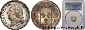 LOUIS XVIII
Type : 1/4 franc Louis XVIII 
Date : 1822 
Mint name / Town : Paris 
Quantity minted : 35840 
Metal : silver 
Millesimal fineness : 900  ‰...