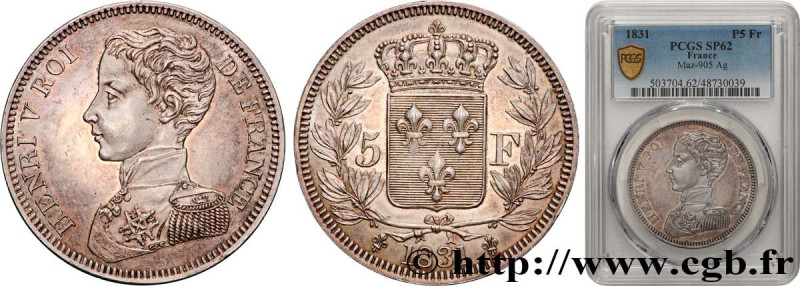 HENRY V COUNT OF CHAMBORD
Type : 5 Francs 
Date : 1831 
Quantity minted : --- 
M...