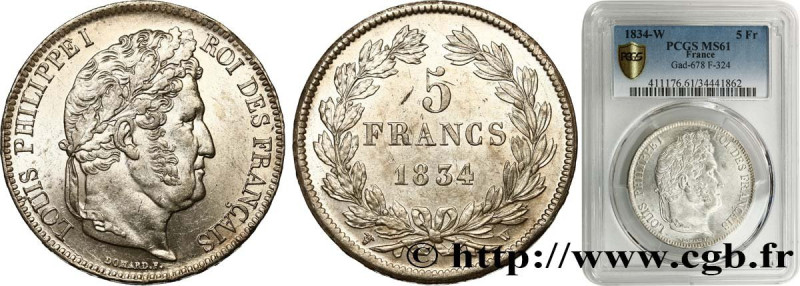 LOUIS-PHILIPPE I
Type : 5 francs IIe type Domard 
Date : 1834 
Mint name / Town ...