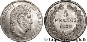 LOUIS-PHILIPPE I
Type : 5 francs IIe type Domard 
Date : 1838 
Mint name / Town : Rouen 
Quantity minted : 4001143 
Metal : silver 
Millesimal finenes...
