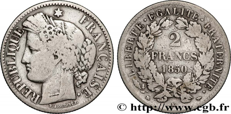 II REPUBLIC
Type : 2 francs Cérès, IIe République 
Date : 1850 
Mint name / Town...