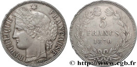 GOUVERNEMENT DE LA DÉFENSE NATIONALE
Type : 5 francs Cérès, sans légende 
Date : 1870 
Mint name / Town : Bordeaux 
Quantity minted : --- 
Metal : sil...
