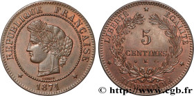 III REPUBLIC
Type : 5 centimes Cérès 
Date : 1871 
Mint name / Town : Bordeaux 
Quantity minted : 15.521 
Metal : bronze 
Diameter : 25  mm
Orientatio...