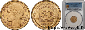 IV REPUBLIC
Type : 50 centimes Morlon 
Date : 1947 
Quantity minted : 2170000 
Metal : bronze-aluminium 
Diameter : 18  mm
Orientation dies : 6  h.
We...