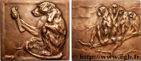 III REPUBLIC
Type : Plaquette, Le singe à la statuette par Paul Jouve, n°109 
Date : 1906 
Metal : bronze 
Diameter : 82,5  mm
Engraver : JOUVE Paul (...