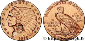 UNITED STATES OF AMERICA
Type : 2 1/2 Dollars "Indian Head" 
Date : 1915 
Mint name / Town : Philadelphie 
Quantity minted : 606000 
Metal : gold 
Mil...