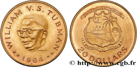 LIBERIA
Type : 20 Dollars 
Date : 1964 
Mint name / Town : Berne 
Quantity minted : 10000 
Metal : gold 
Millesimal fineness : 900  ‰
Diameter : 27,28...